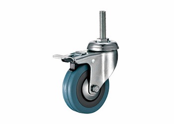 Swivel Brake Grey rubber Caster- Threaded Stem