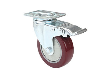 Swivel Brake Caster Red pu-pp wheel single ball bearing