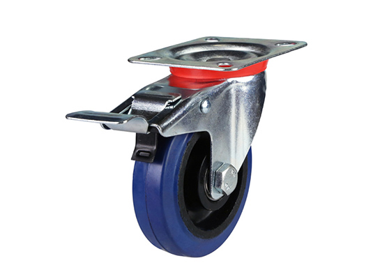 Swivel Brake Castor Elastic Rubber Wheel Top Plate